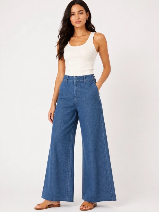 Pilcro Denim - Pilcro Anthropologie Jeans 31 Wide Leg High Rise Hemp Blend Raw Hem Blue